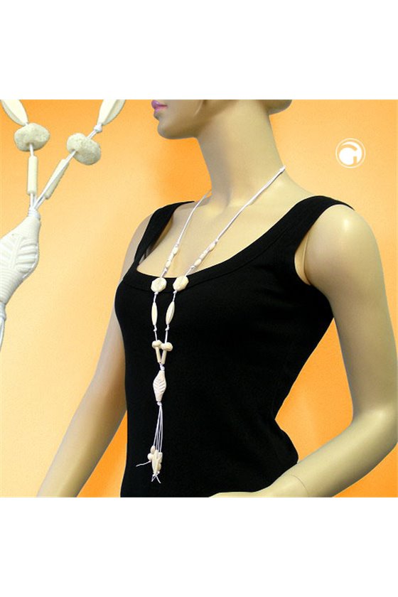 NECKLACE LEAFS BEIGE MATTE 100CM