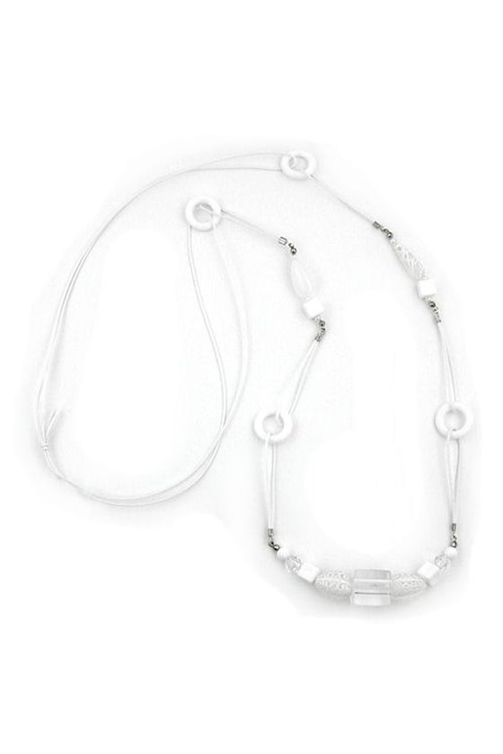 NECKLACE WHITE BEADS & CUBES 100CM