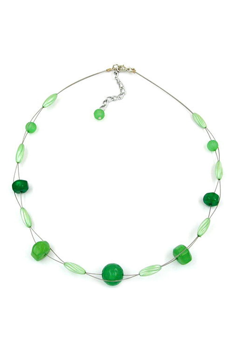 NECKLACE GREEN BEADS ROUND AND OVAL