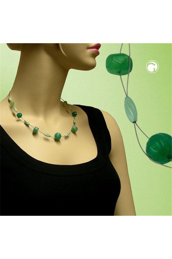 NECKLACE GREEN BEADS ROUND AND OVAL