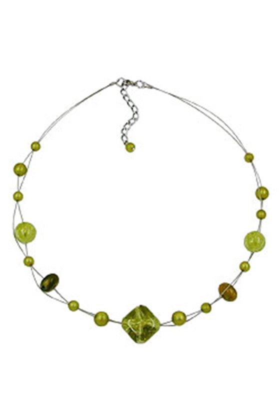 NECKLACE BEADS GREEN-OLIVE 45CM