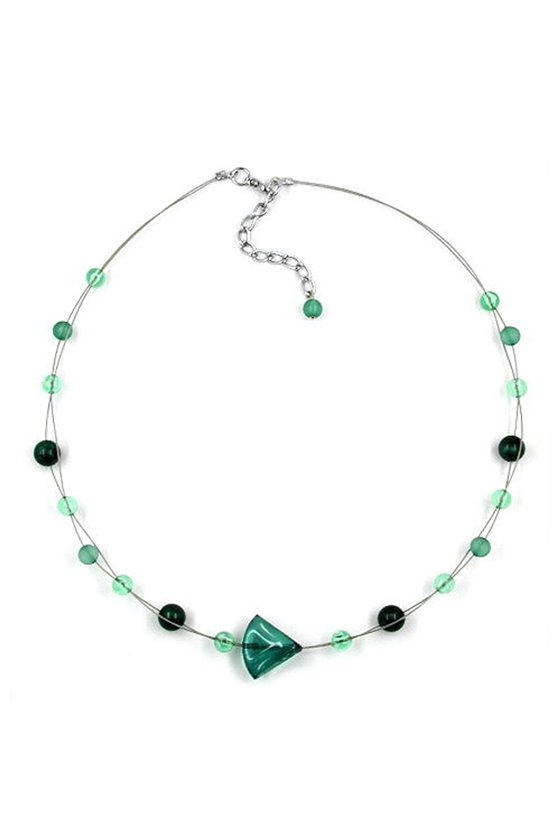 NECKLACE GREEN BEADS SILVER-COLOURED CHAIN
