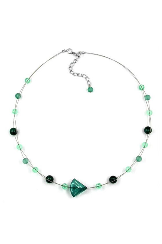 NECKLACE GREEN BEADS SILVER-COLOURED CHAIN