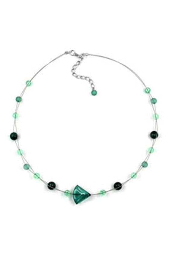 NECKLACE GREEN BEADS SILVER-COLOURED CHAIN
