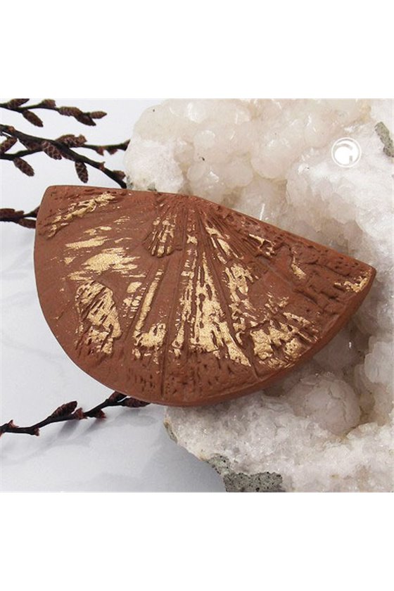 BROOCH HAND FAN BROWN GOLD COLOURED