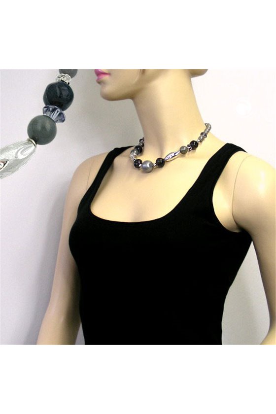 NECKLACE OLIVE/ SILVERGREY CHROMED