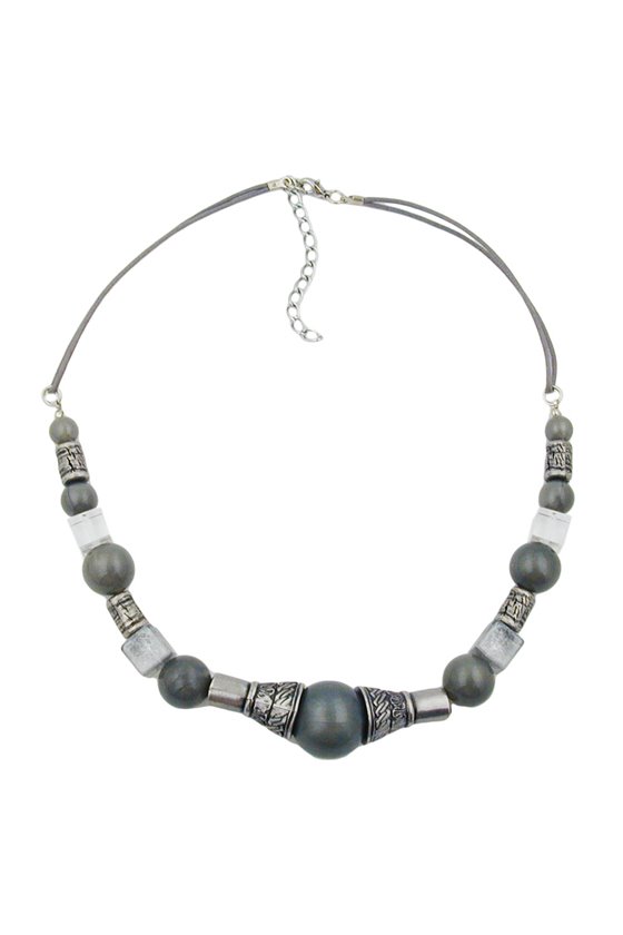 NECKLACE SILVERGREY SILKY ANTIQUE SILVER BEADS