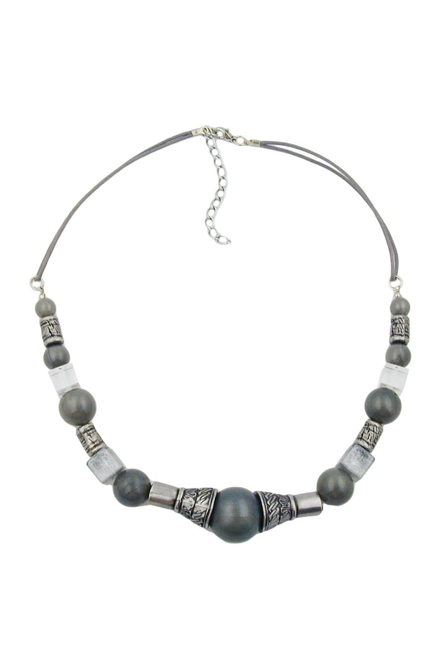 NECKLACE SILVERGREY SILKY ANTIQUE SILVER BEADS