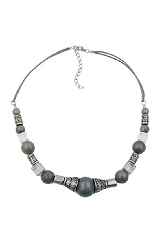 NECKLACE SILVERGREY SILKY ANTIQUE SILVER BEADS