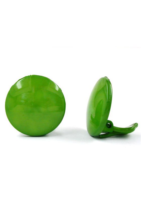 EARRING CLIP-ON ROUND-GREEN PLASTIC