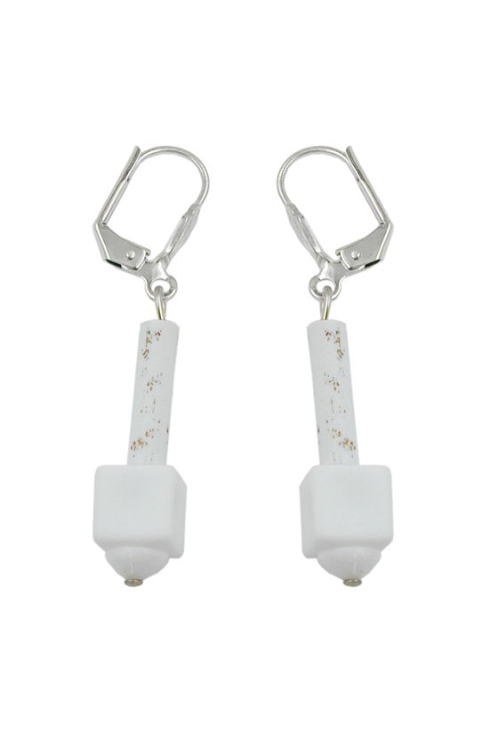 LEVERBACK EARRINGS WHITE MATTE WITH PATTERN