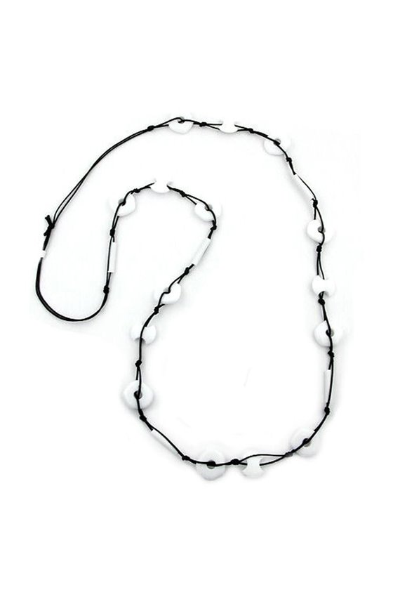 NECKLACE OVAL WHITE RINGS BLACK CHAIN 100CM