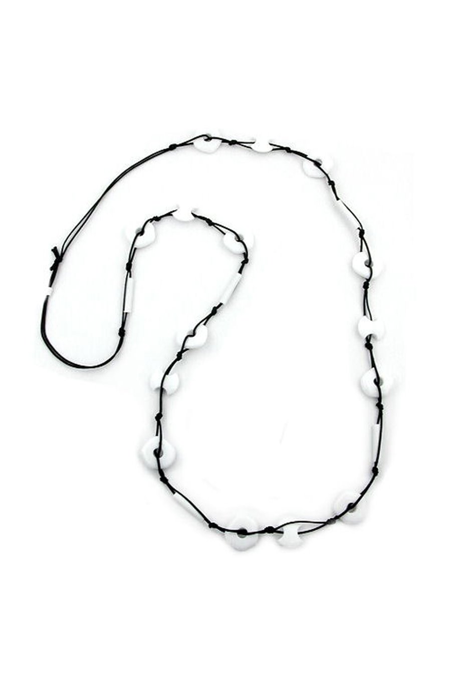 NECKLACE OVAL WHITE RINGS BLACK CHAIN 100CM
