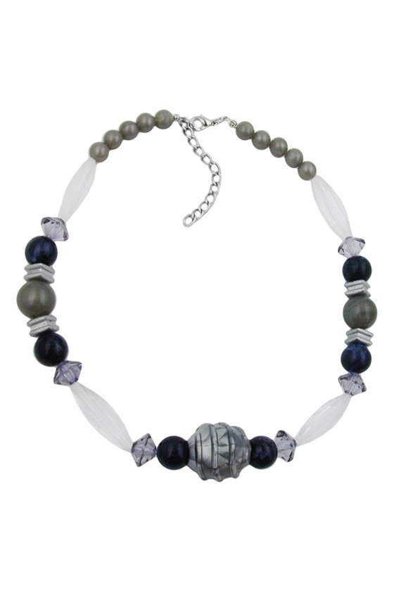 NECKLACE SILVER-GREY/ BLACK/ TRANSPARENT BEADS