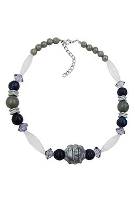 NECKLACE SILVER-GREY/ BLACK/ TRANSPARENT BEADS