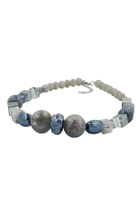 NECKLACE SILVERGREY GREY-BLUE MARBLED BEADS