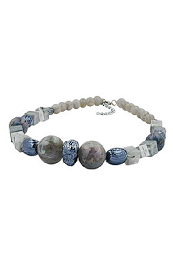 NECKLACE SILVERGREY GREY-BLUE MARBLED BEADS
