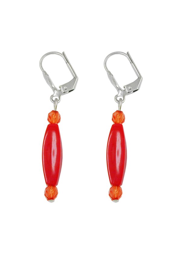 LEVERBACK EARRINGS OLIVE BEADS RED GLOSSY