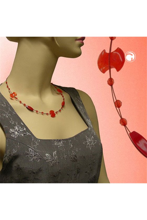 NECKLACE SMALL DISK RED MARBELED
