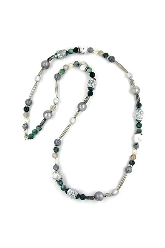 NECKLACE CHROME-GREY TURQUOISE 100CM