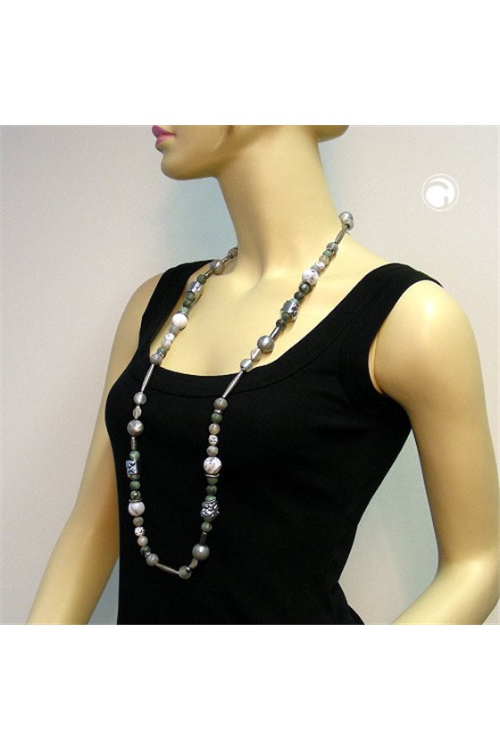 NECKLACE CHROME-GREY TURQUOISE 100CM