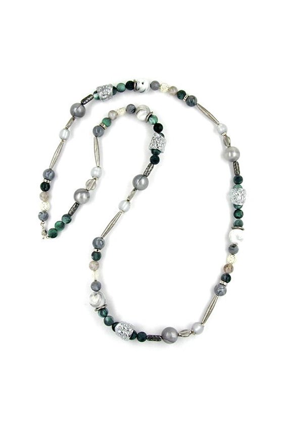NECKLACE CHROME-GREY TURQUOISE 100CM