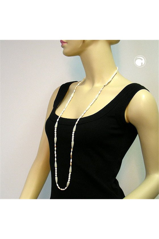 NECKLACE CREME BEIGE BEADS 110CM
