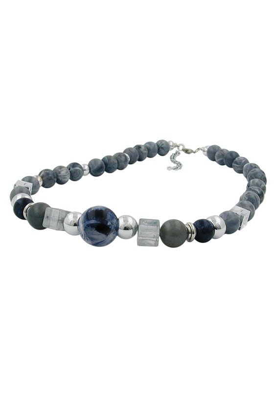NECKLACE GREY BLUE CHROMED BEADS