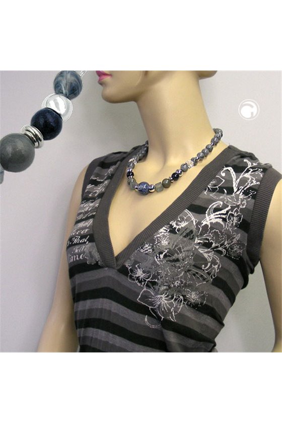 NECKLACE GREY BLUE CHROMED BEADS