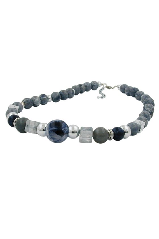 NECKLACE GREY BLUE CHROMED BEADS