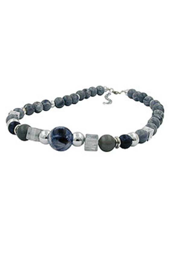 NECKLACE GREY BLUE CHROMED BEADS