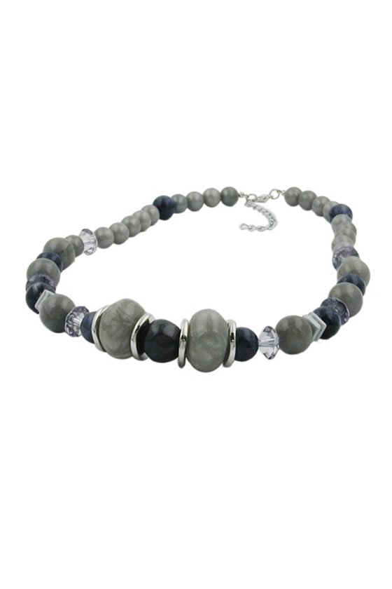NECKLACE DIFFERENT GREY AND SILVER-GREY BEADS