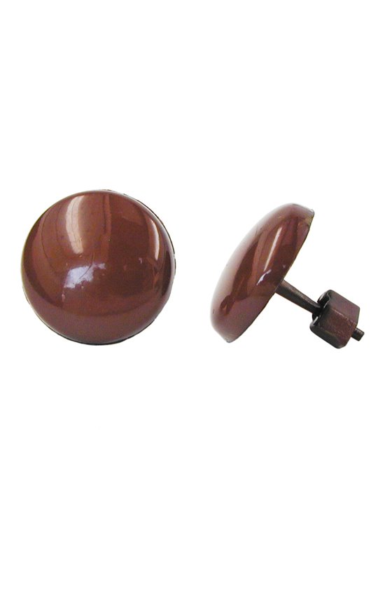 STUD EARRINGS PLASTIC ROUND DARK BROWN