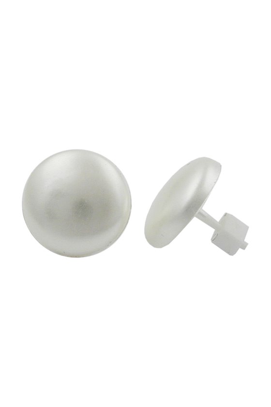 STUD EARRINGS PLASTIC ROUND WHITE SILKY SHIMMERING