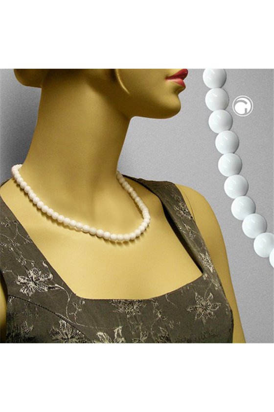 NECKLACE BEADS 8MM WHITE SHINY