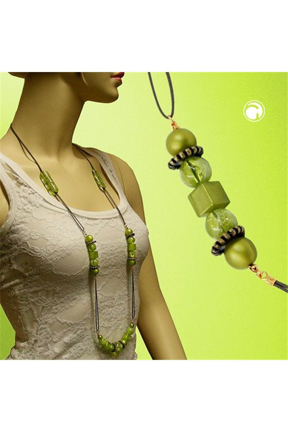 NECKLACE GREEN-OLIVE BEADS 100CM