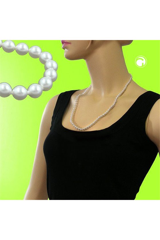 NECKLACE GLASS BEADS PEARLY WHITE KNOTTED 60CM