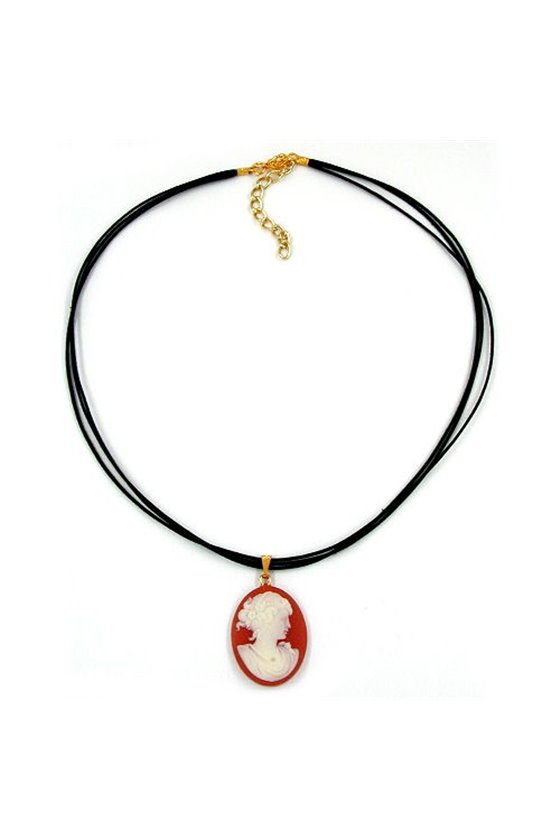NECKLACE CAMEO WHITE/SALMON-RED