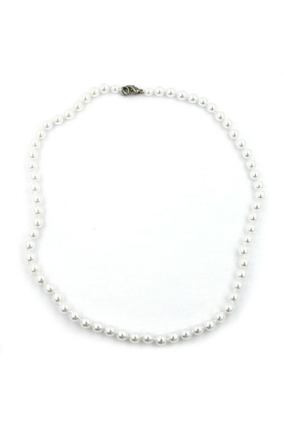 NECKLACE GLASS BEADS PEARLY WHITE KNOTTED