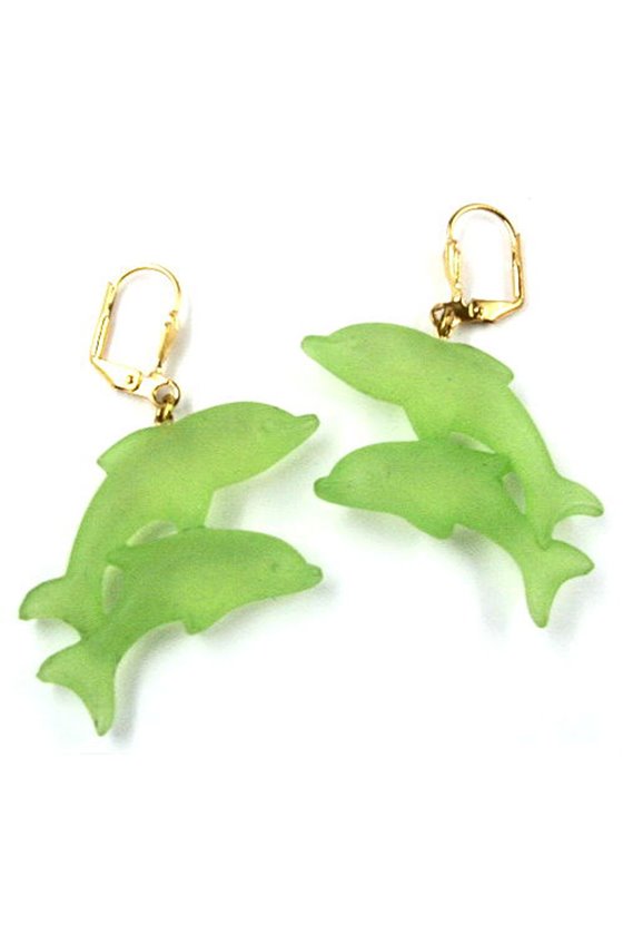 LEVERBACK EARRINGS TWO DOLPHINS GREEN