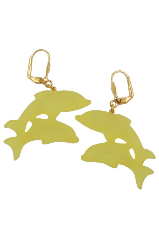 LEVERBACK EARRINGS TWO DOLPHINS YELLOW