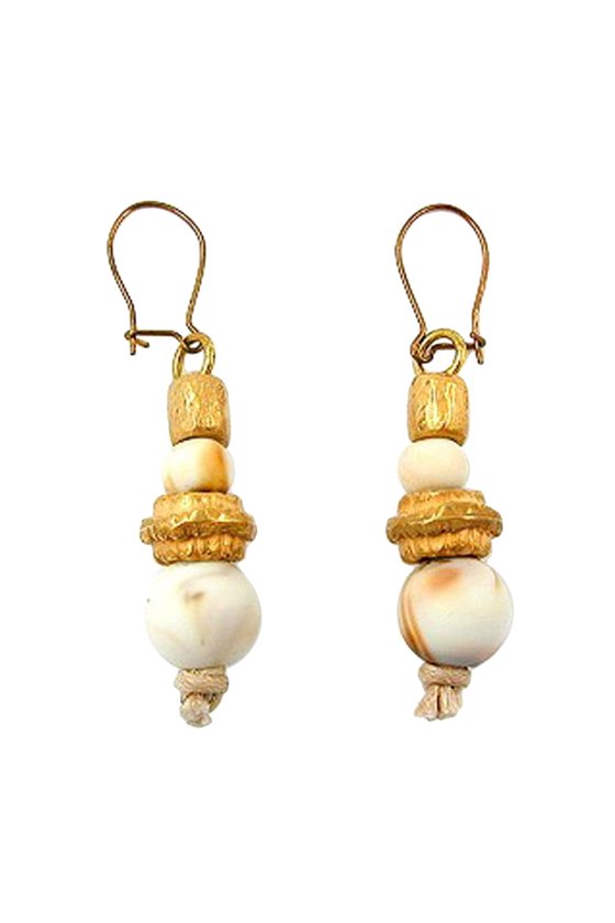 HOOK EARRINGS WITH BEADS WHITE BROWN