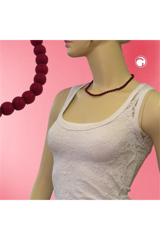 NECKLACE BEADS 6MM BORDEAUX/ DULL