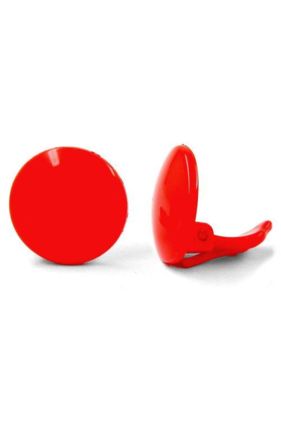 CLIP-ON EARRING ROUND RED PLASTIC