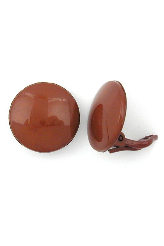EARRING CLIP-ON ROUND BROWN PLASTIC