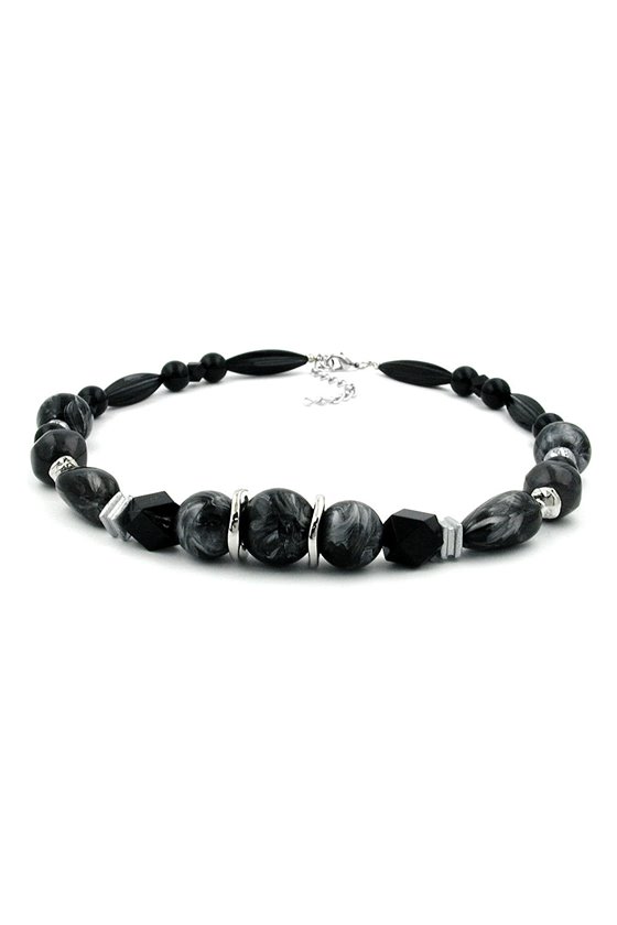 NECKLACE SILVER-GREY/ BLACK BEADS