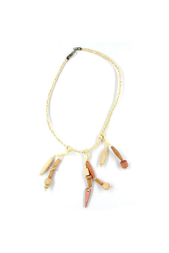 NECKLACE BRAIDED BAST VARIOUS WOOD BEADS