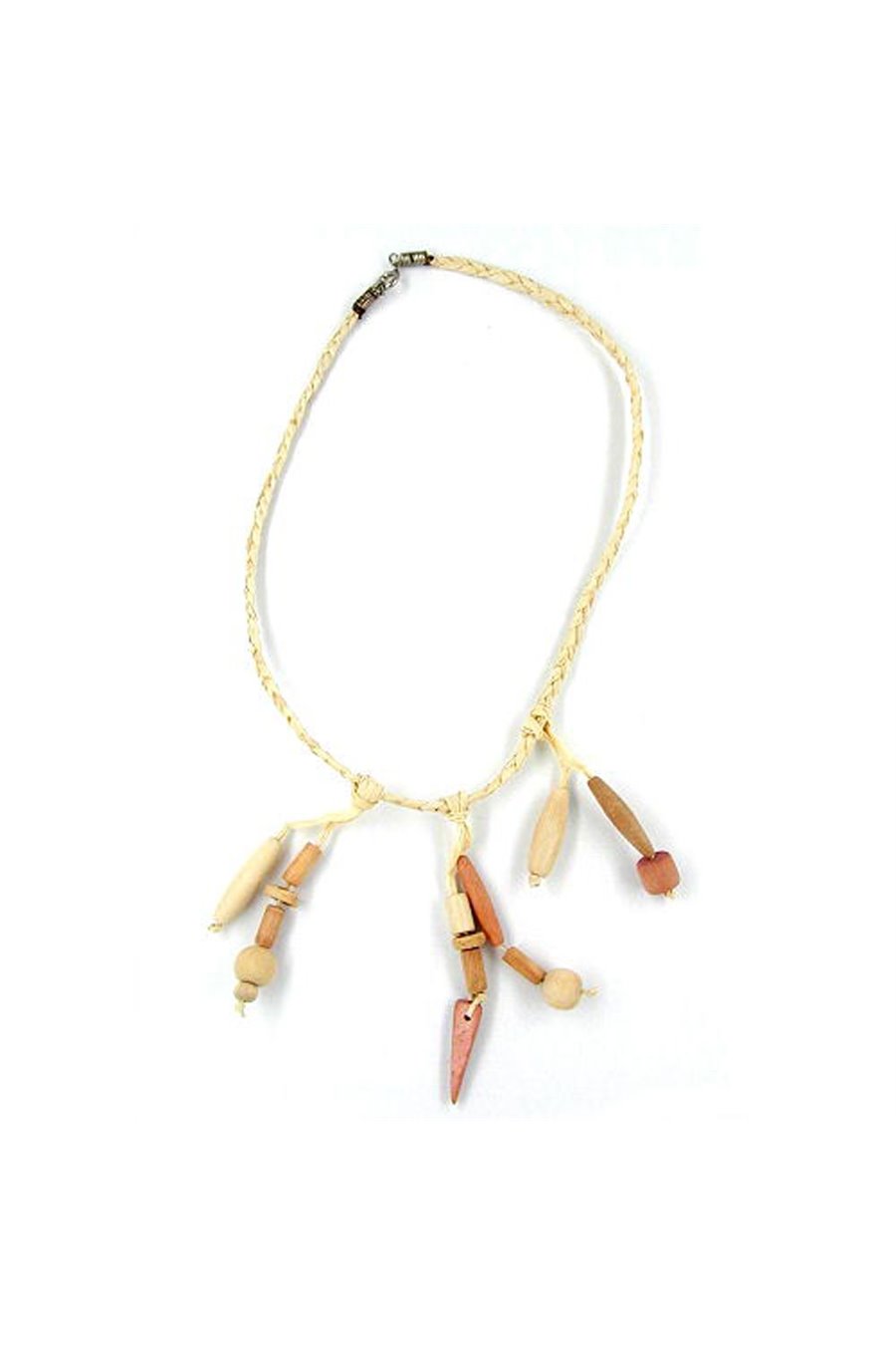 NECKLACE BRAIDED BAST VARIOUS WOOD BEADS