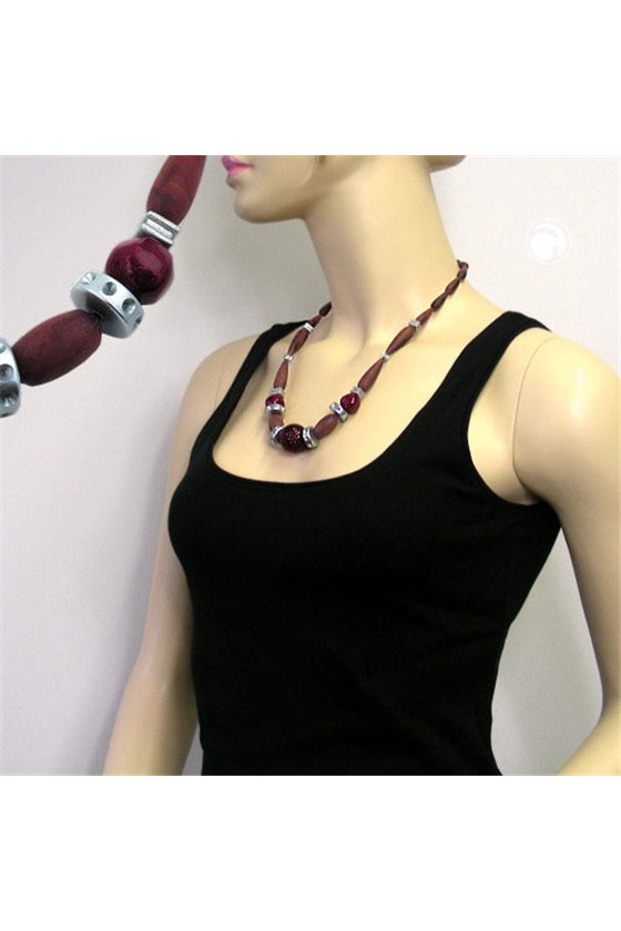 NECKLACE CHOCOLATE BROWN RED SILVER-GREY