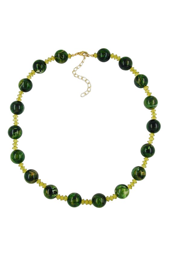 NECKLACE BEADS GREEN MARBLED 50CM